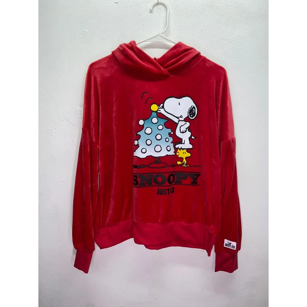 Justice Peanuts Snoopy Christmas Velour Hoodie Joggers Tracksuit Set Red Girl XL